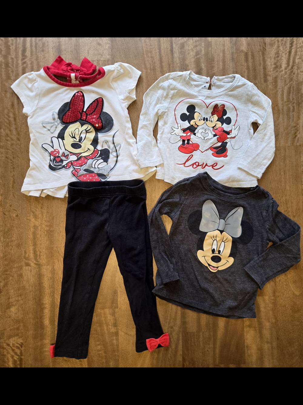 Minnie Mouse Girls Top & Legging Set - White, Gray, Black & Red